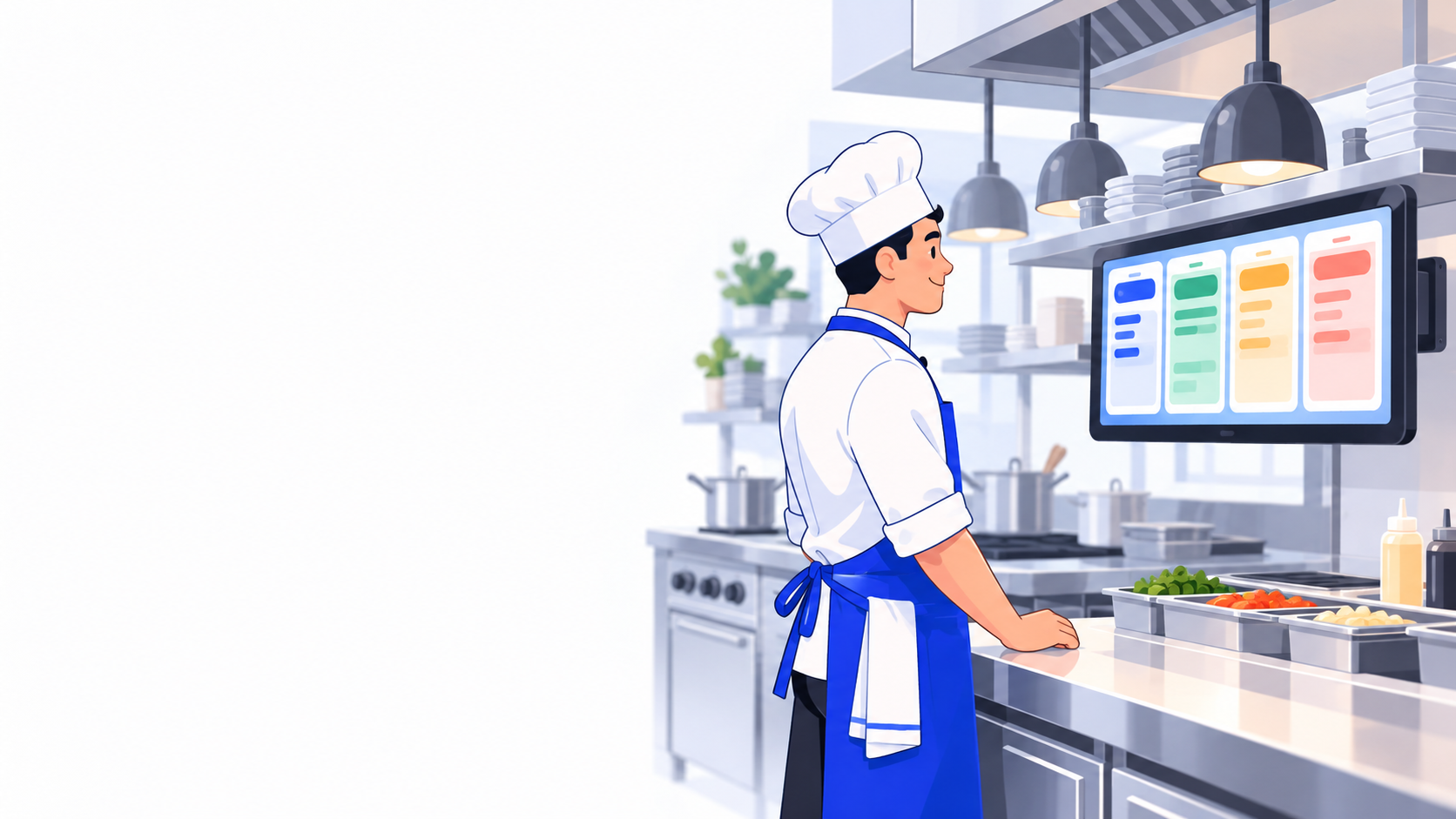Cocinero revisando las órdenes entrantes en la pantalla de la comandera de Surova